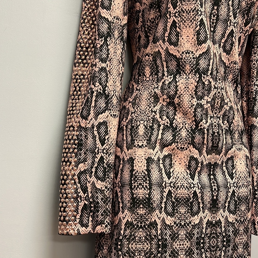 Aniye By Python Print Studded Sleeve Mini Sheath … - image 7